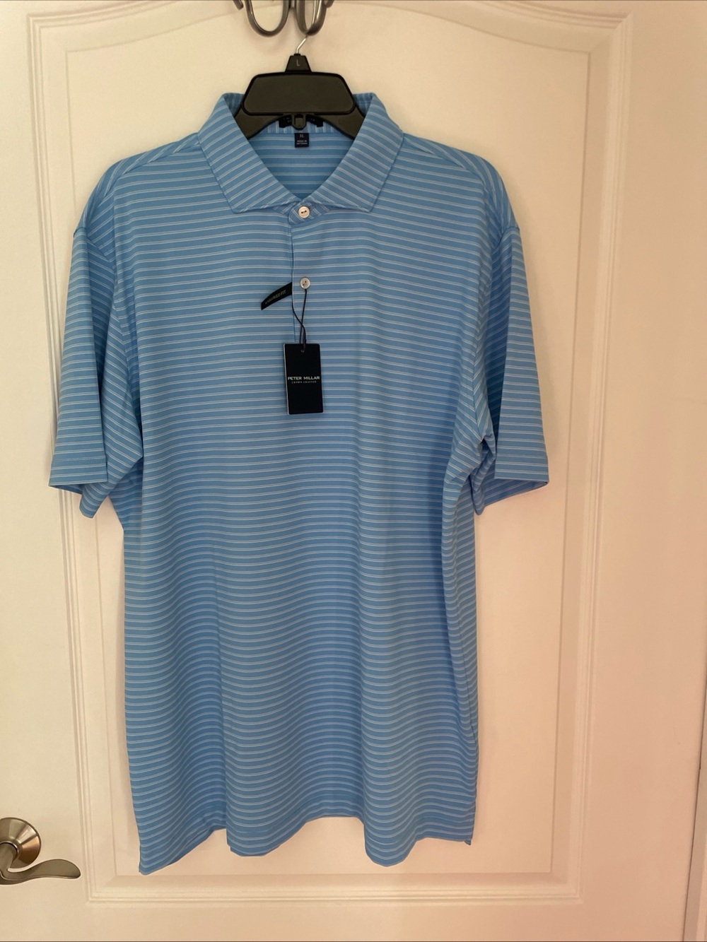 Peter Millar Polo Shirt XL Tailored Fit Crown Blue White Summer Comfort Golf